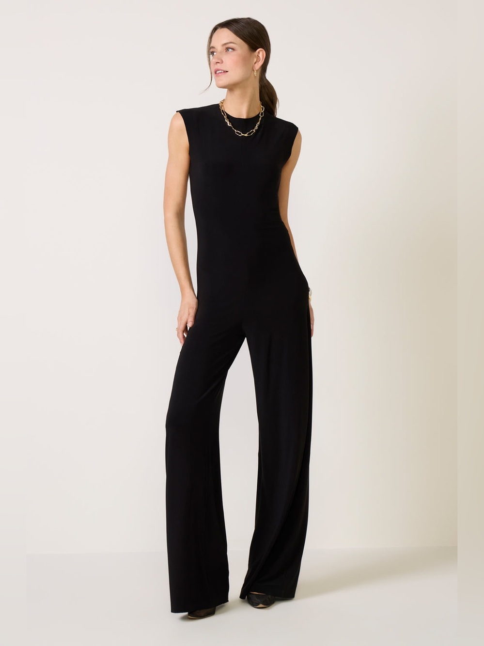 Norma Kamali Kamalikulture Black Sleeveless Wide Leg Stretch Jumpsuit Size XS - Picture 3 of 14